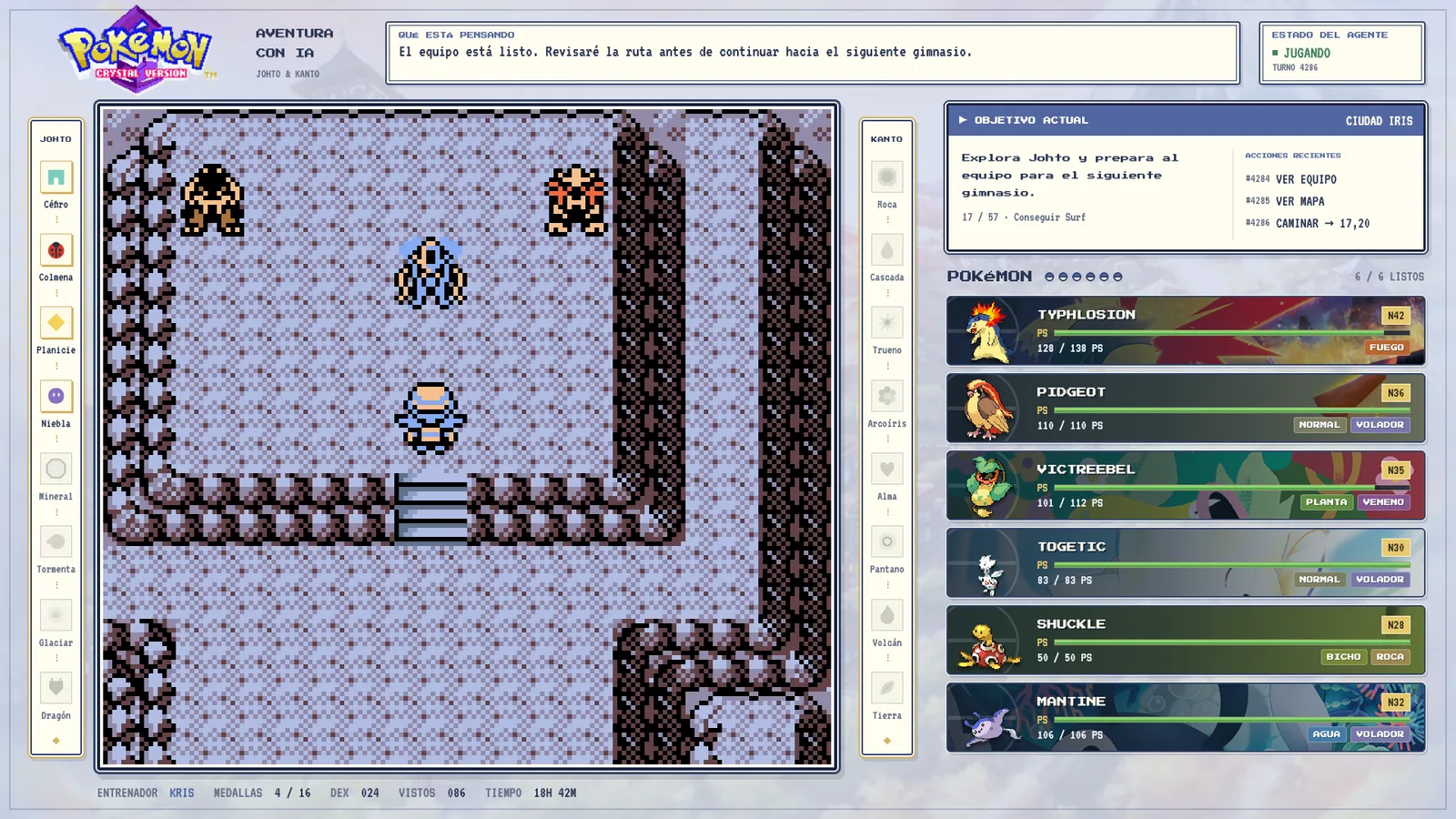 Pokémon Crystal layout with live gameplay