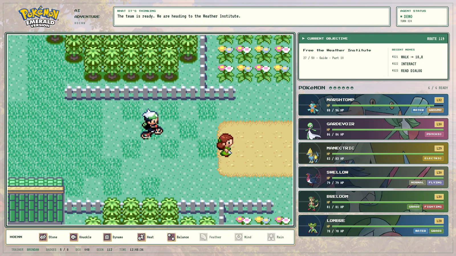 Pokémon Emerald layout with live gameplay