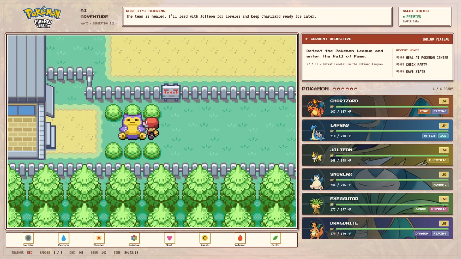 Pokémon FireRed layout with live gameplay