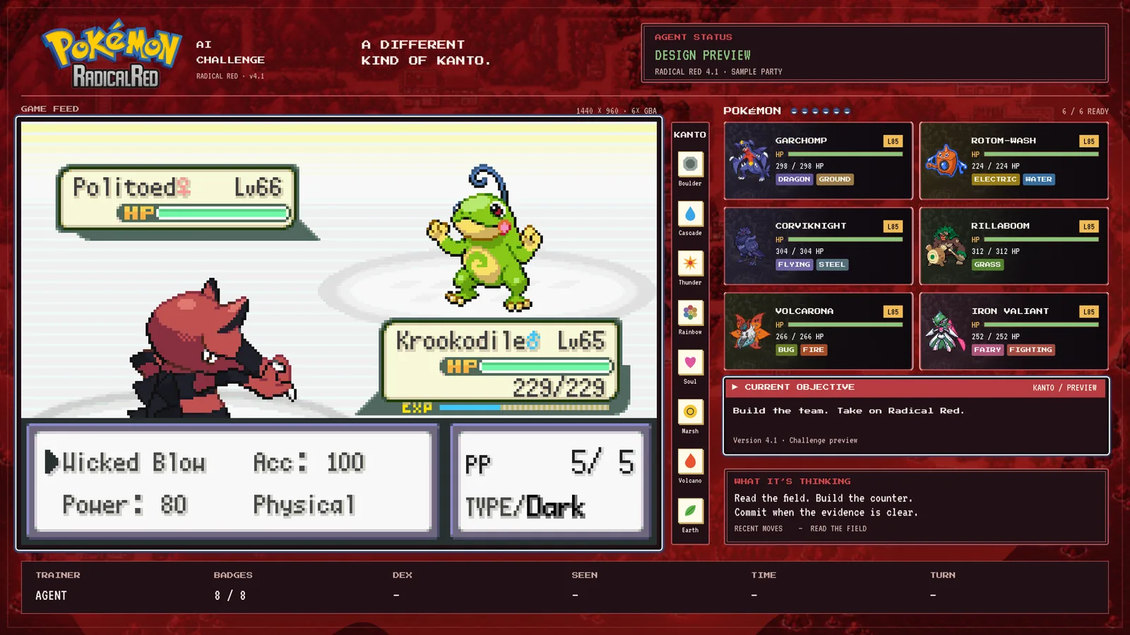Radical Red layout with a live battle